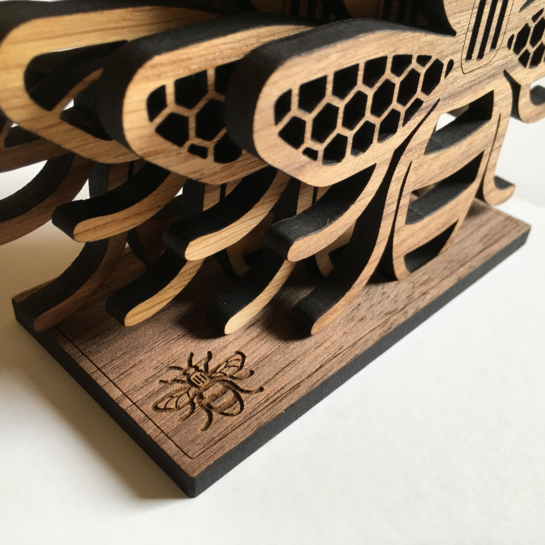 Manchester Bee - oak wood coaster - honeycomb wings - personalised gift - teachers gift