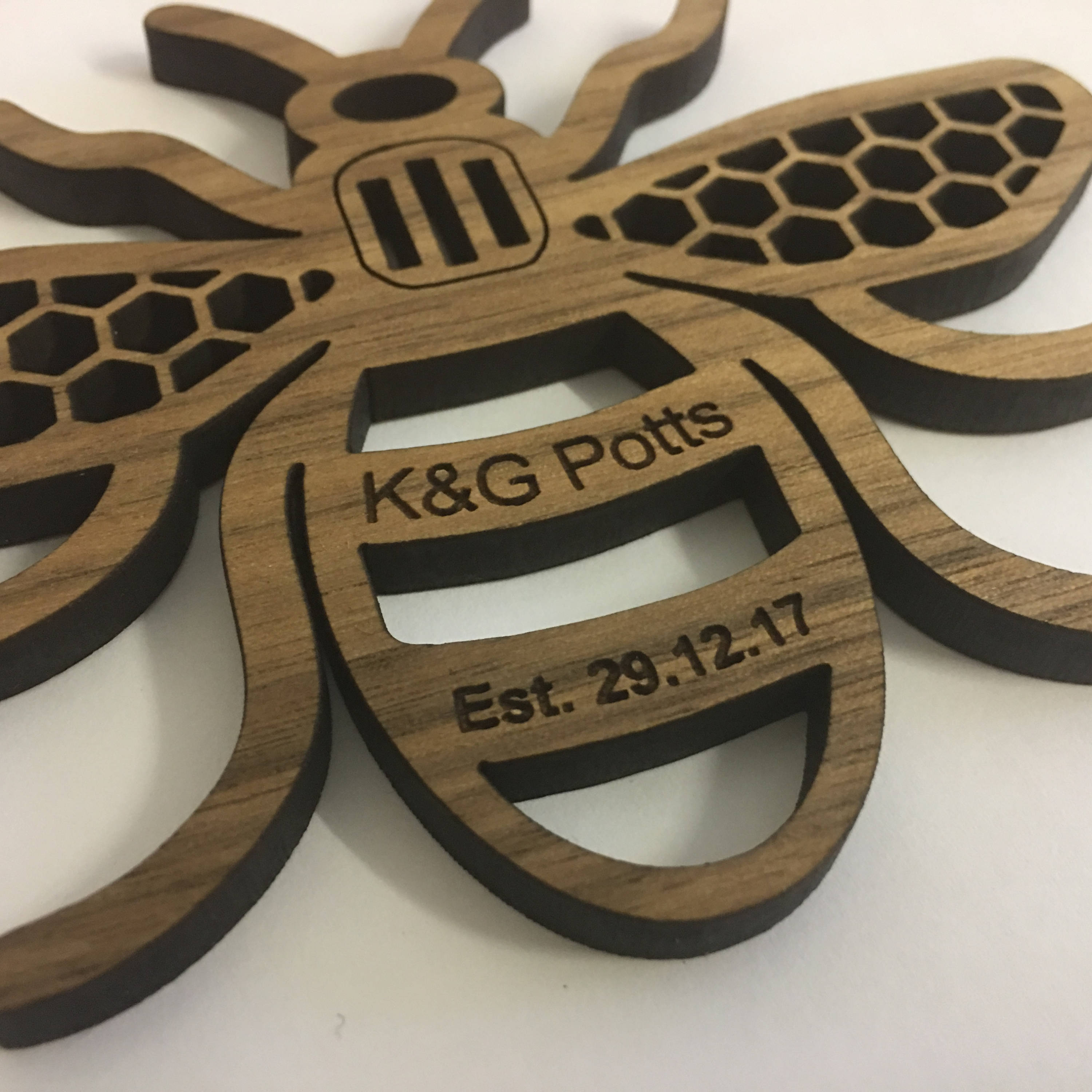 Manchester Bee - real wood coaster - Mancunian - personalised gift